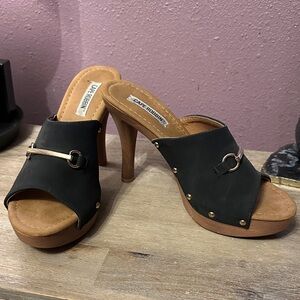 Cape Robbin Black and Tan Heeled Mules